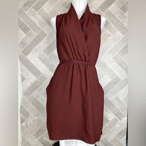 Wilfred Aritizia Sabine Dress Womens M Sleeveless Faux Wrap Pockets Brown/wine